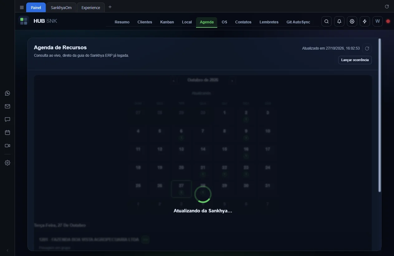 Calendário coberto pela camada Atualizando da Sankhya
