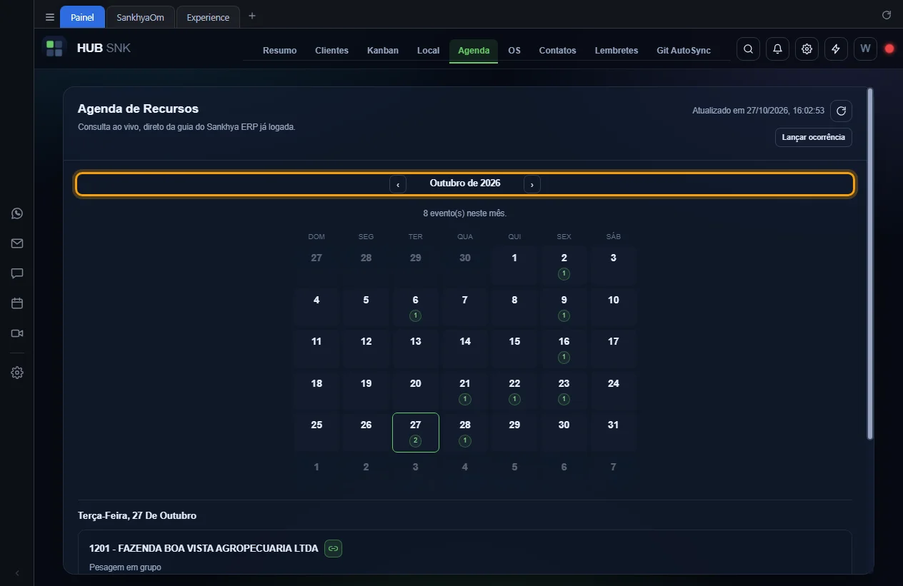Botões de mês anterior e seguinte destacados acima do calendário