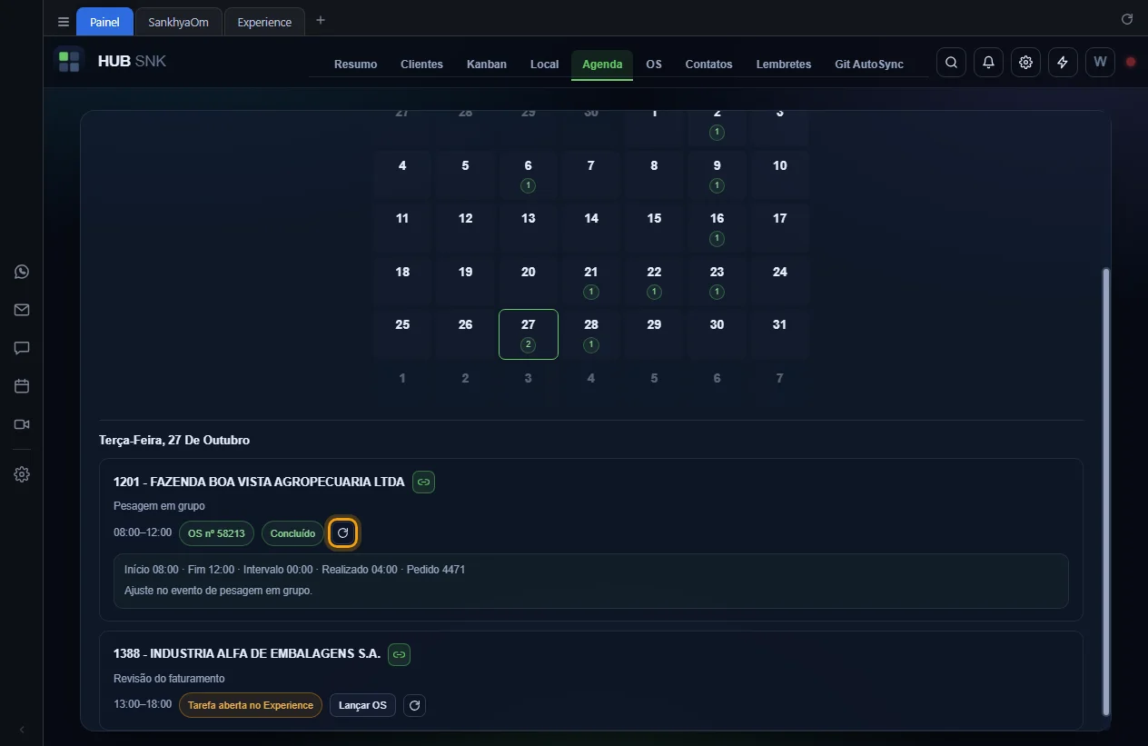 Botão Atualizar situação no Experience destacado ao lado do selo