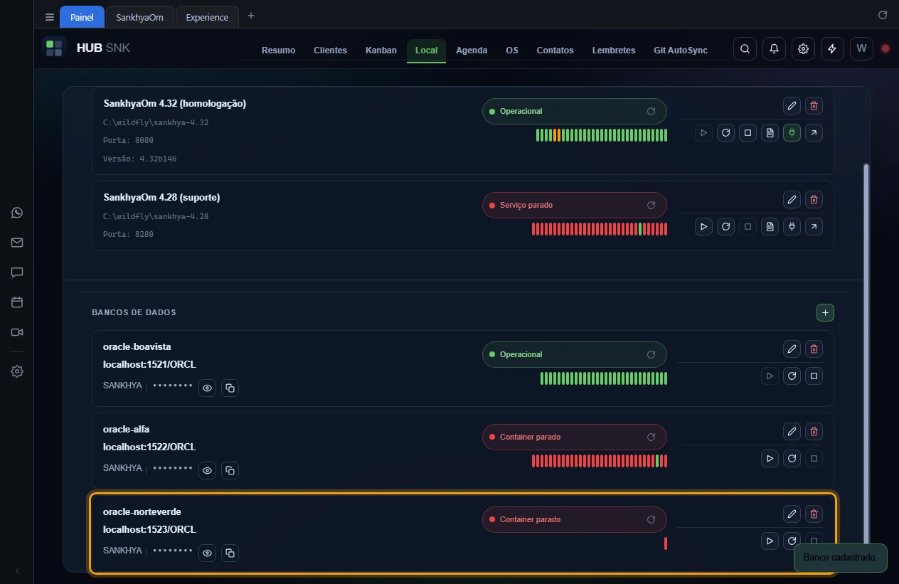 Banco novo na lista, com o aviso Banco cadastrado