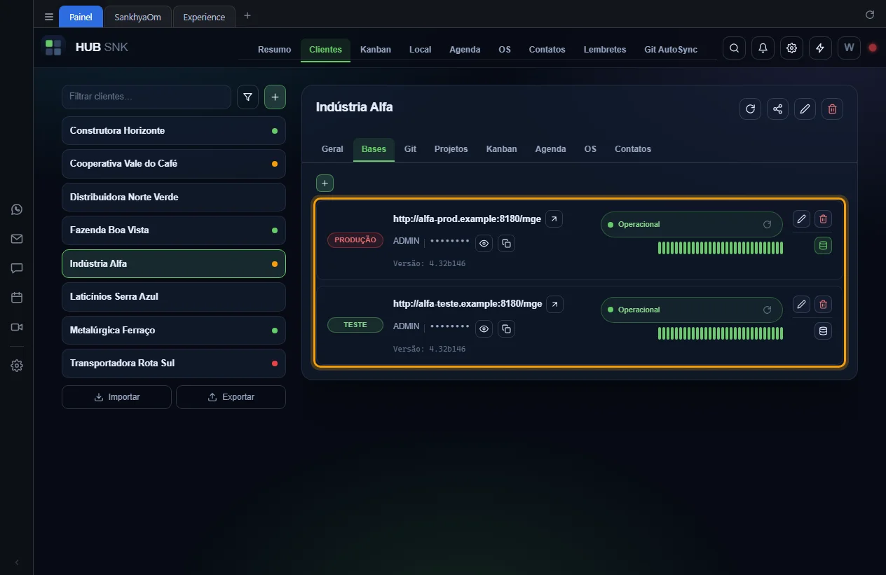 Lista com uma base de produção e uma de teste