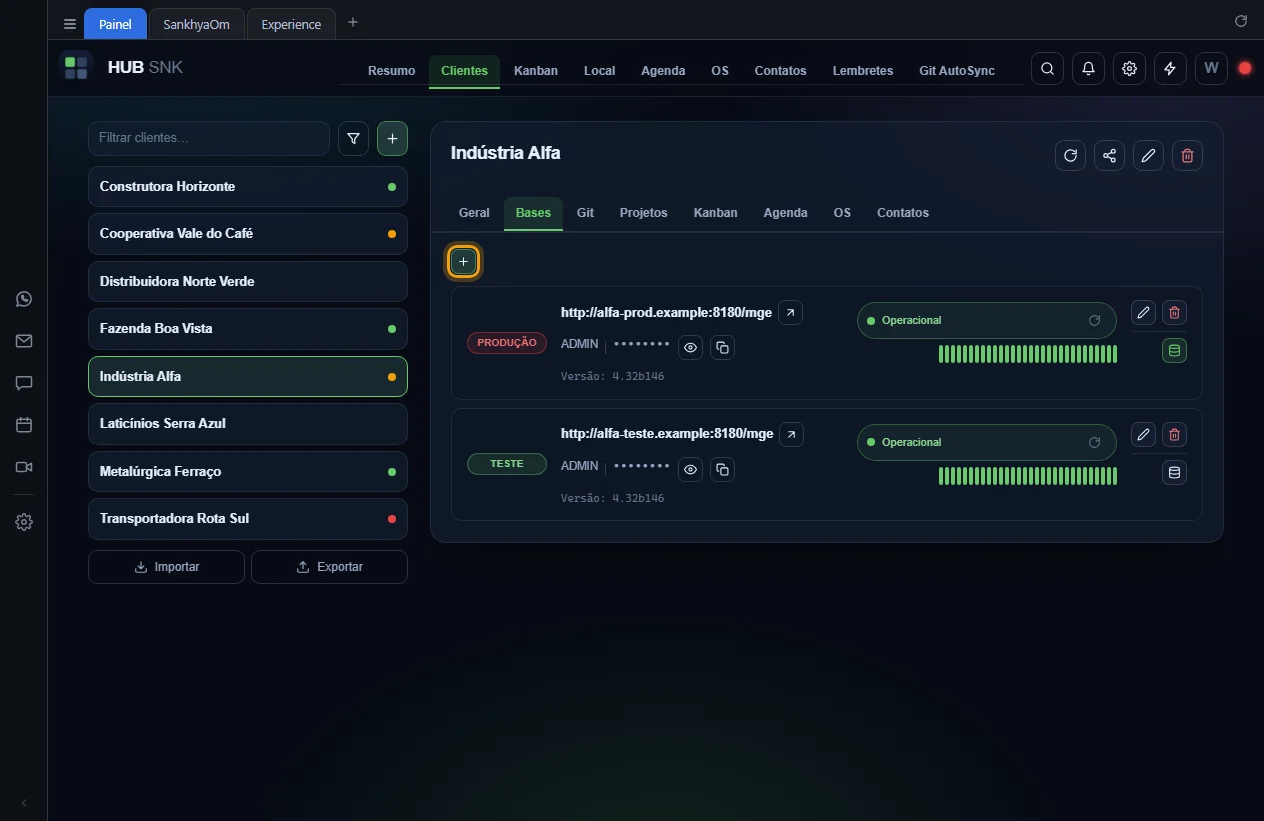 Botão + de adicionar base destacado