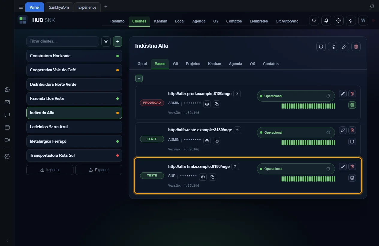 Base nova na lista, logo abaixo da outra base de teste