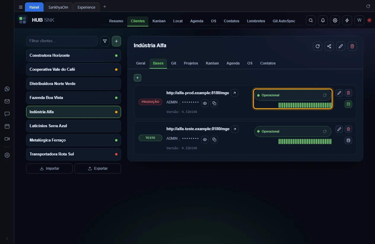 Selo Operacional e gráfico de uptime destacados na base de produção