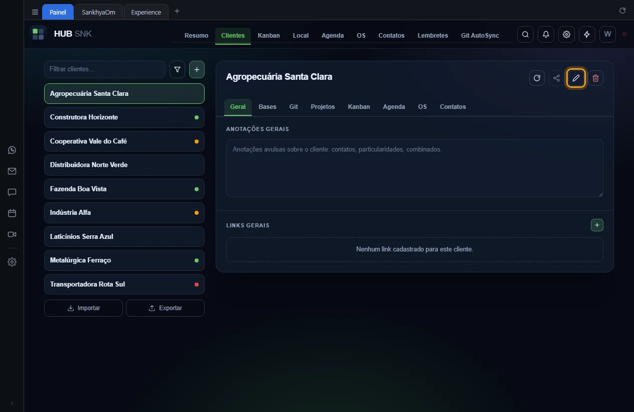 Botão Editar cliente destacado no cabeçalho do detalhe