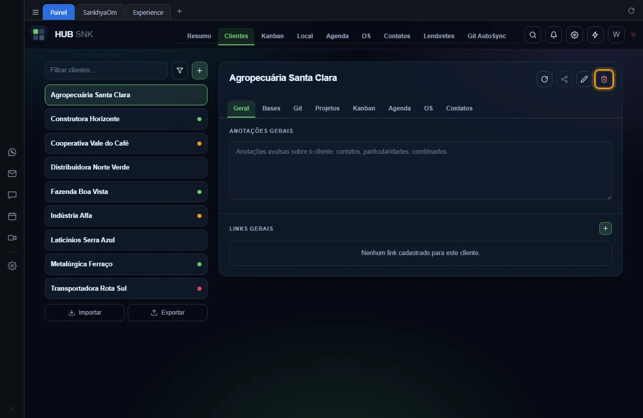 Botão Excluir cliente destacado