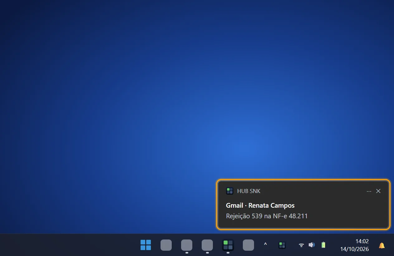 Aviso do Windows de e-mail novo no Gmail destacado no canto da tela