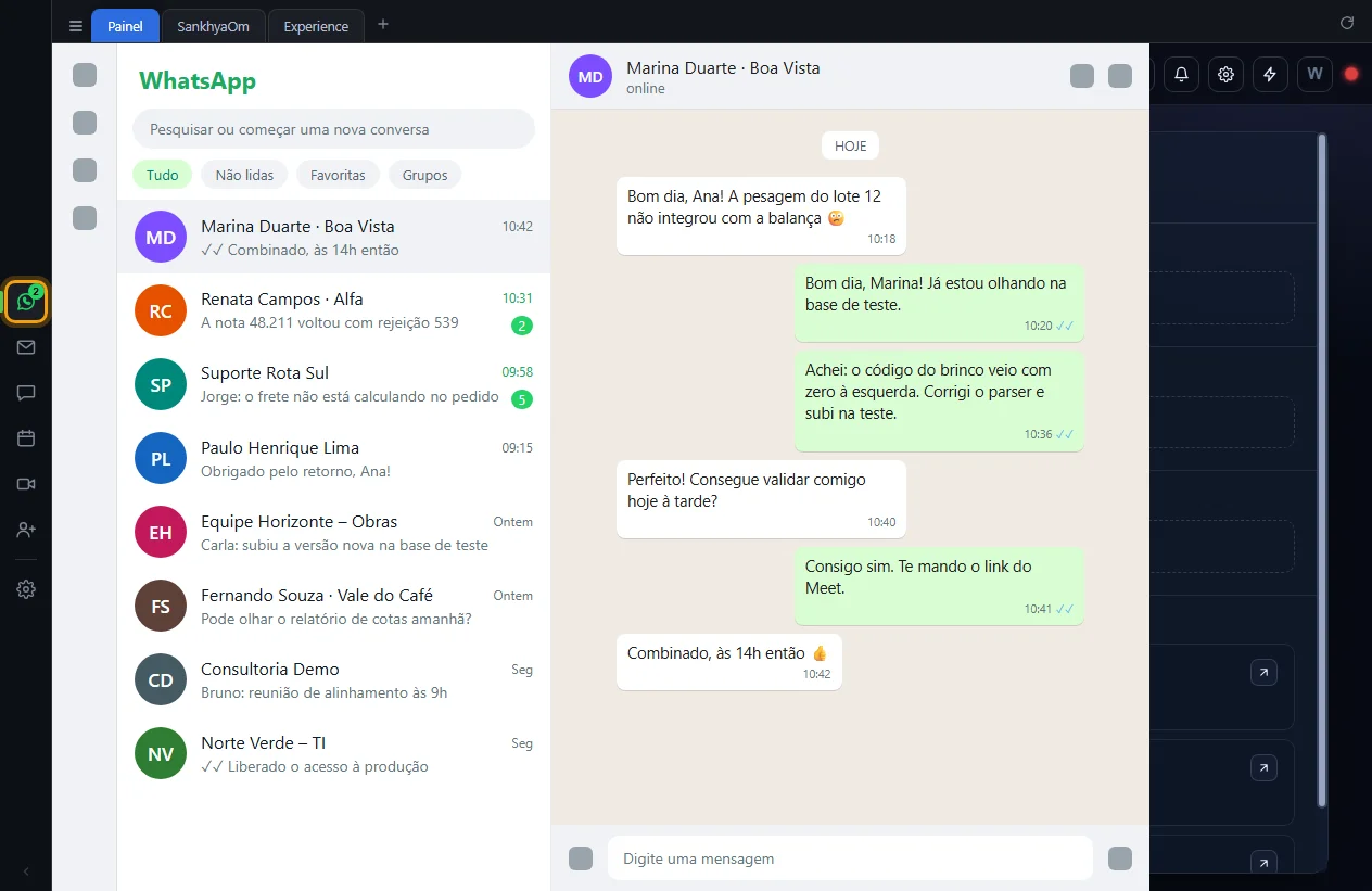 Painel do WhatsApp aberto e o botão do WhatsApp destacado