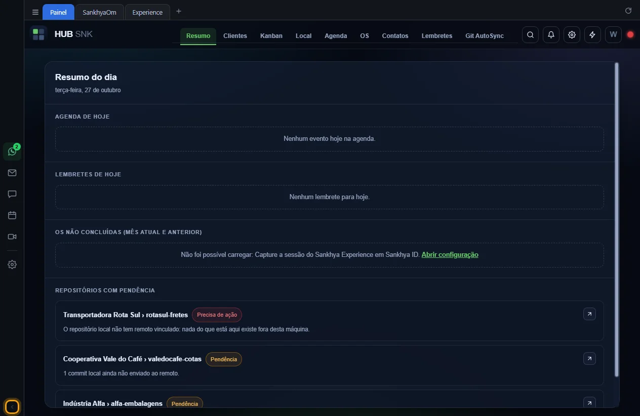 Seta Ocultar barra de comunicação destacada no pé da barra
