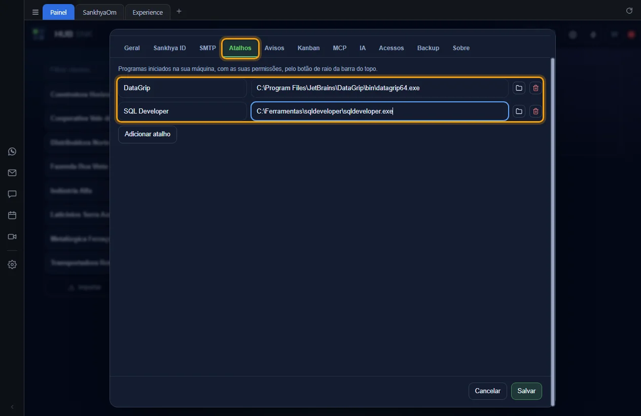 Aba Atalhos com os atalhos DataGrip e SQL Developer