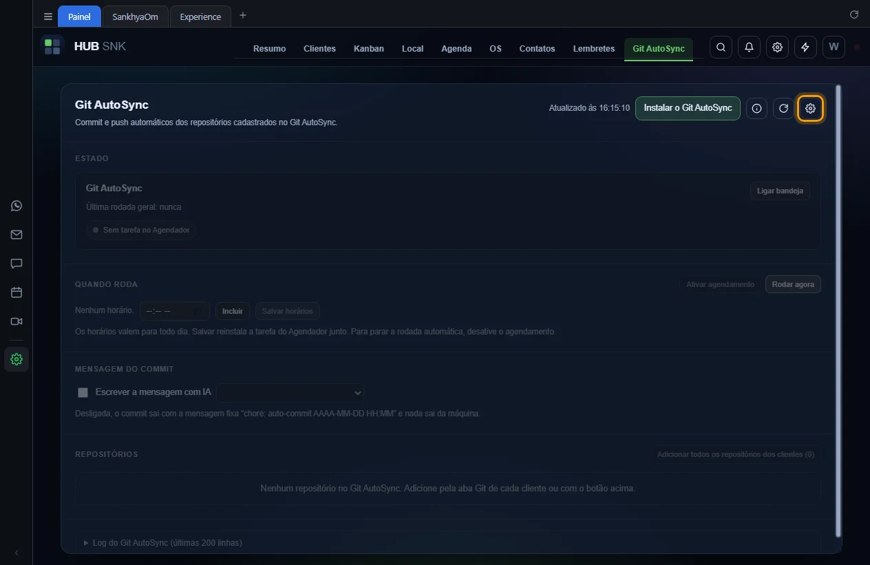 Engrenagem Configurações do Git AutoSync destacada