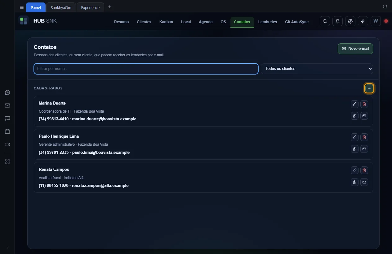 Botão + de novo contato destacado