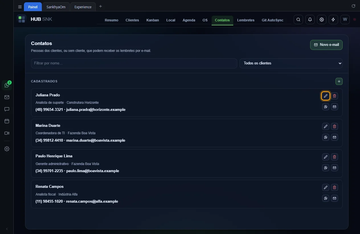 Botão Editar contato destacado