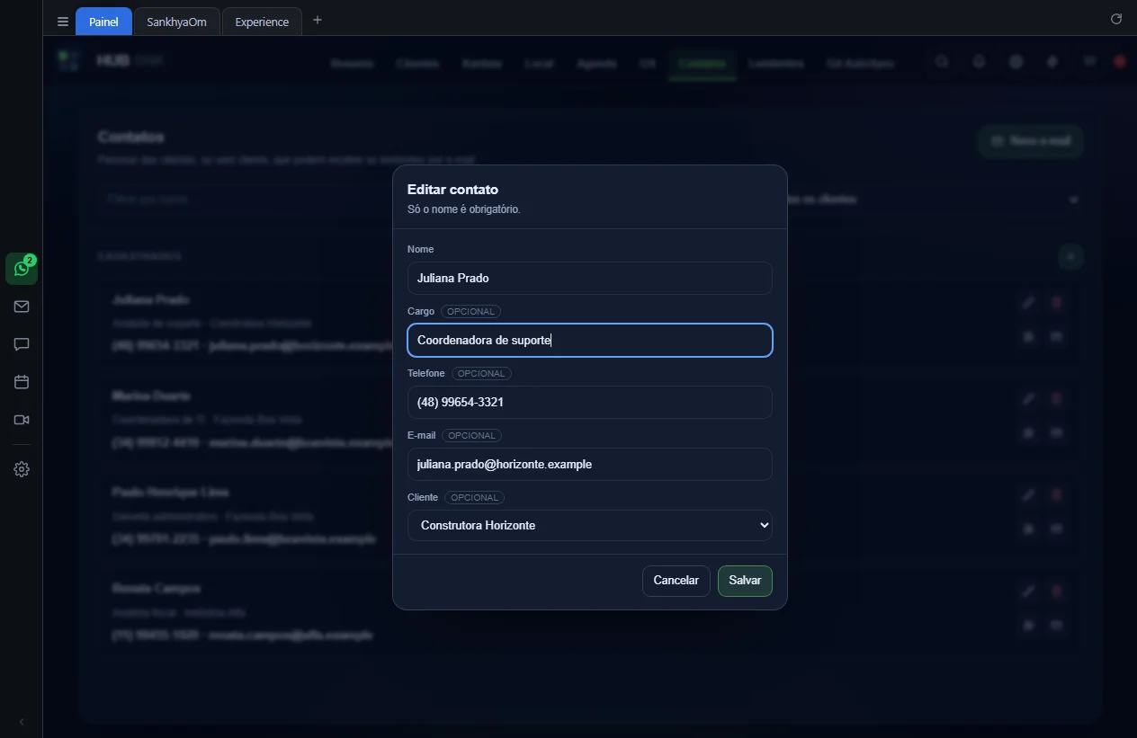Janela Editar contato com o cargo alterado
