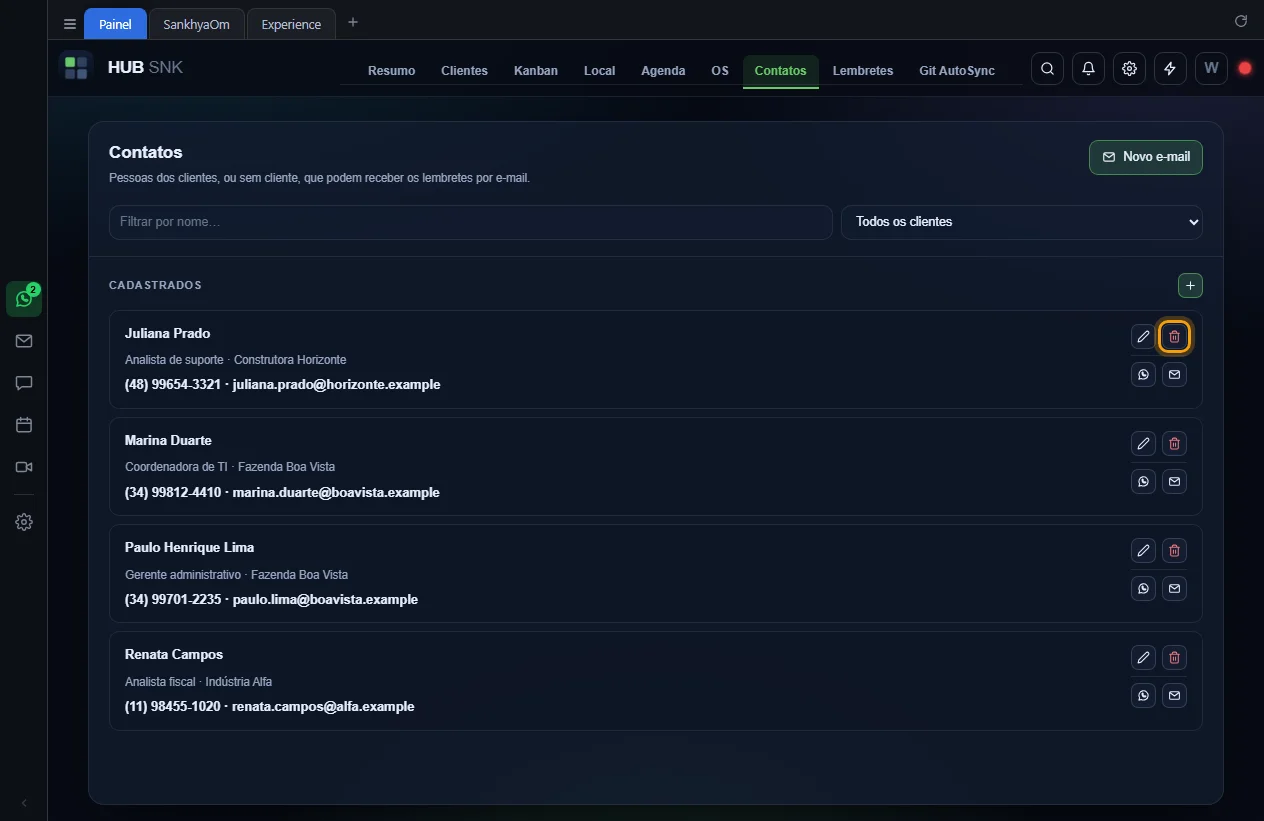 Botão Excluir contato destacado