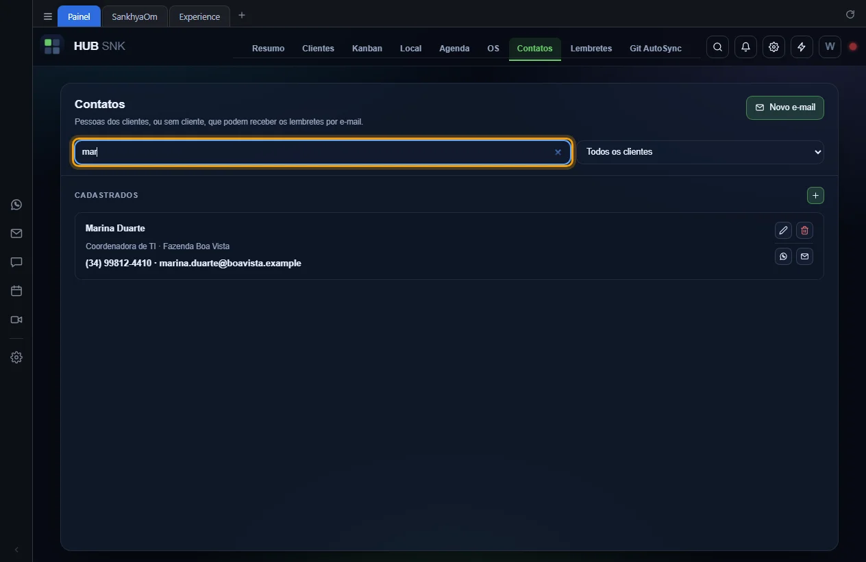 Lista de contatos filtrada pelo texto mar