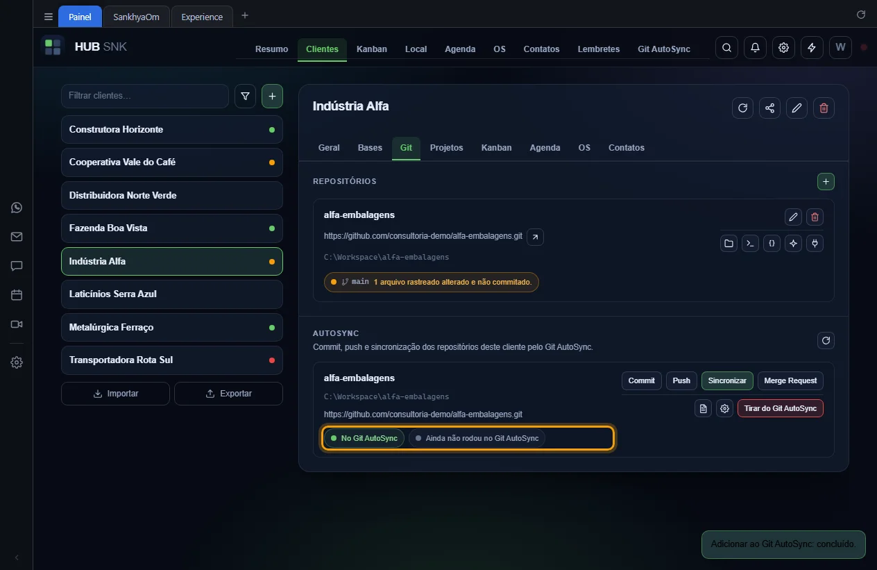 Selo No Git AutoSync destacado depois de adicionar