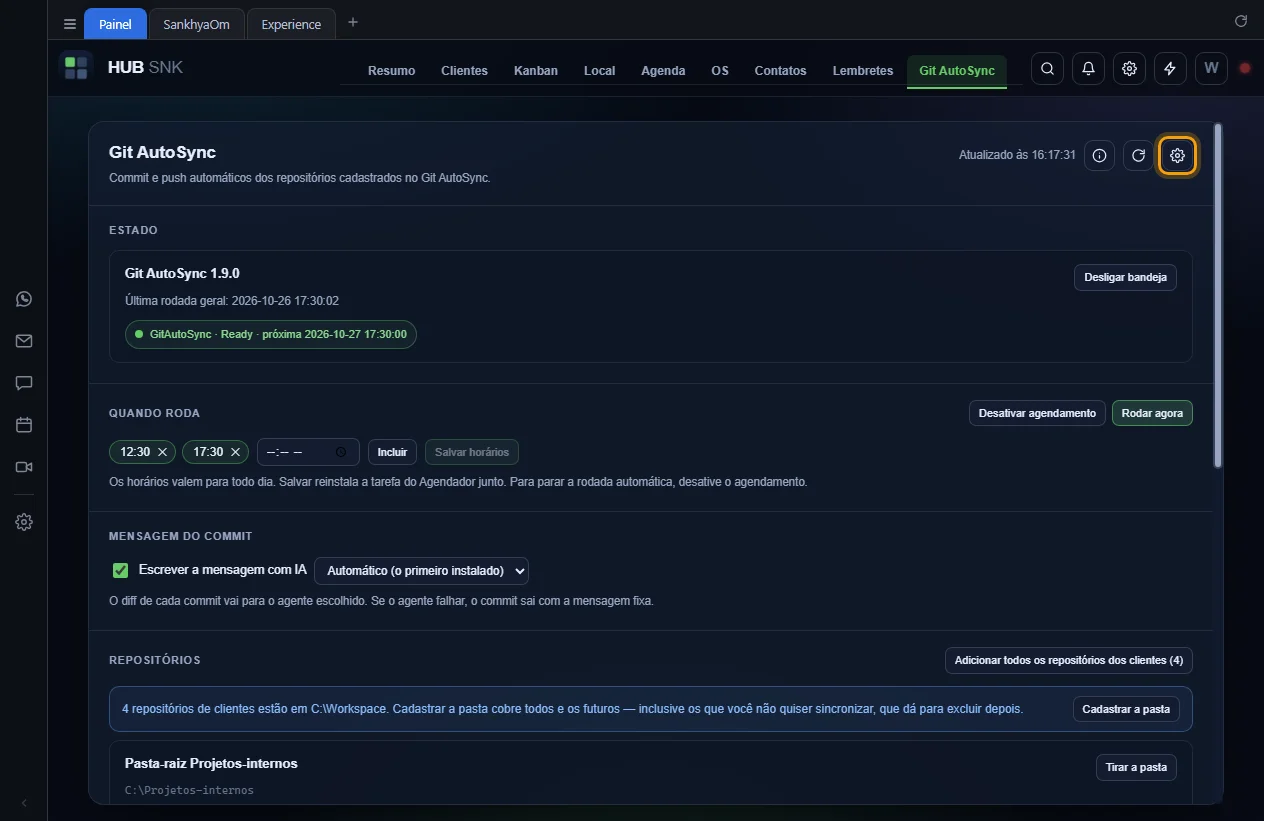 Engrenagem Configurações do Git AutoSync destacada