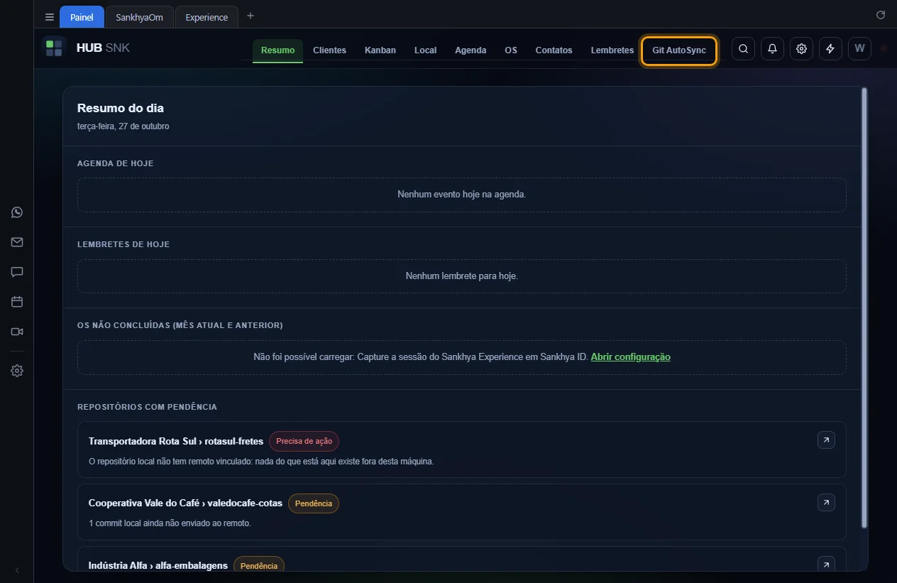 Topo do Painel com a aba Git AutoSync destacada