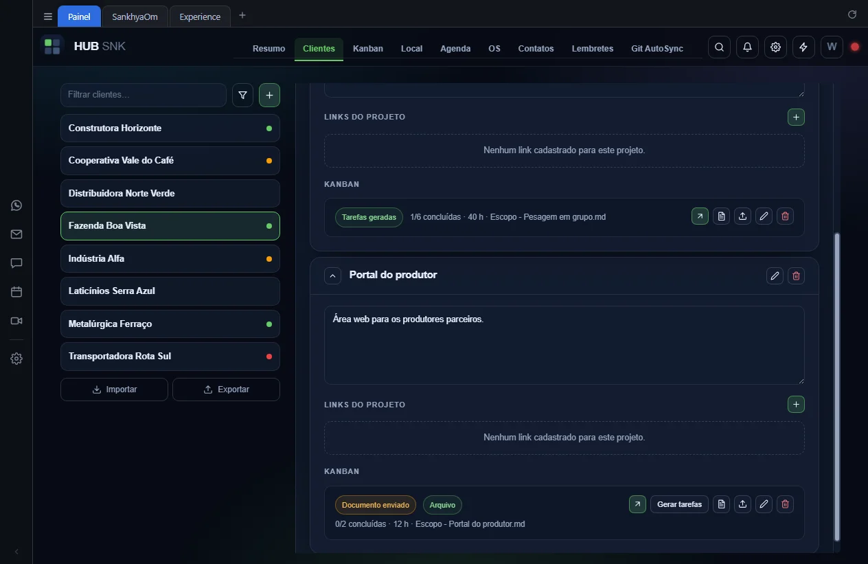 Aba Kanban destacada no detalhe do cliente