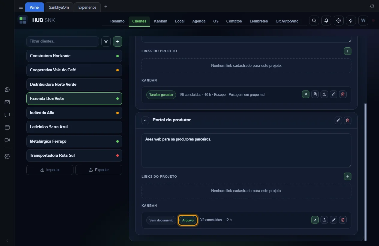 Selo Arquivo destacado na linha do kanban do Portal do produtor