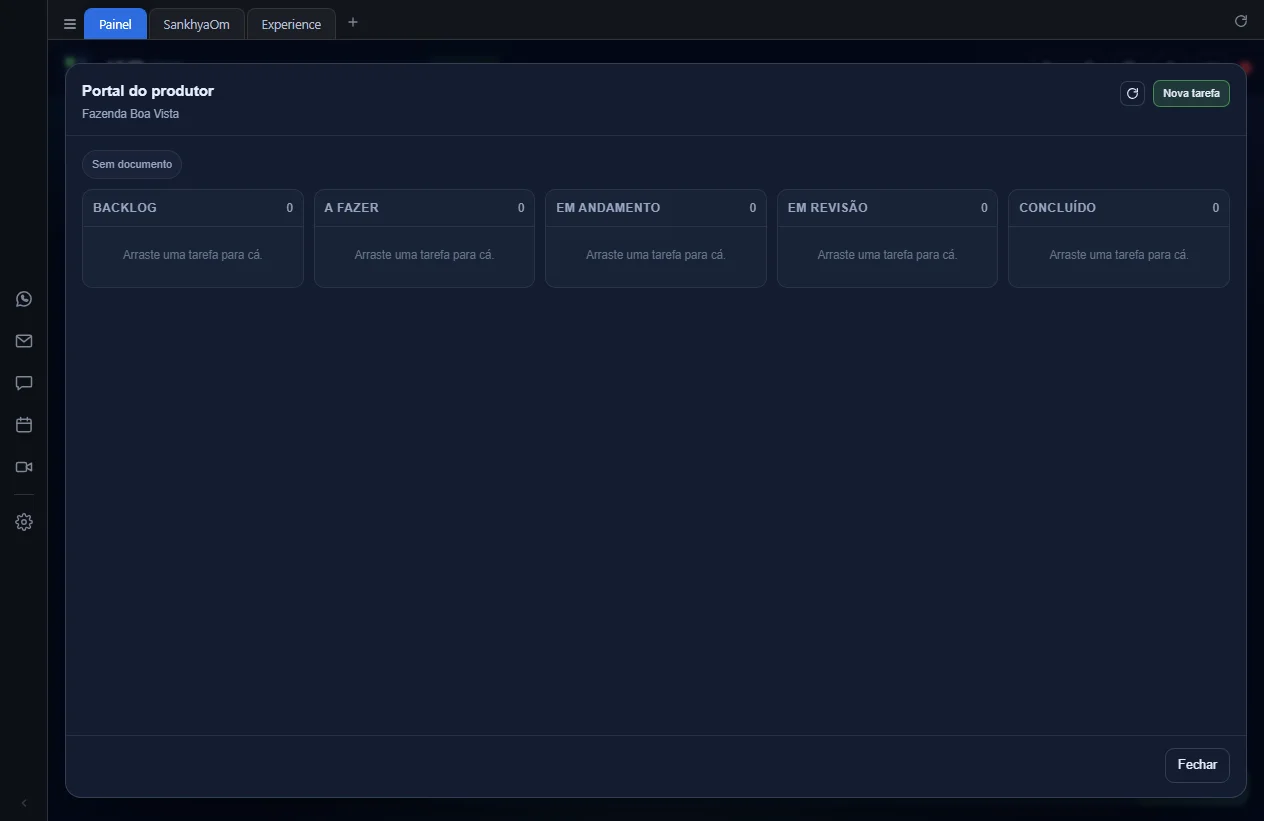 Quadro novo do Portal do produtor, com as colunas vazias