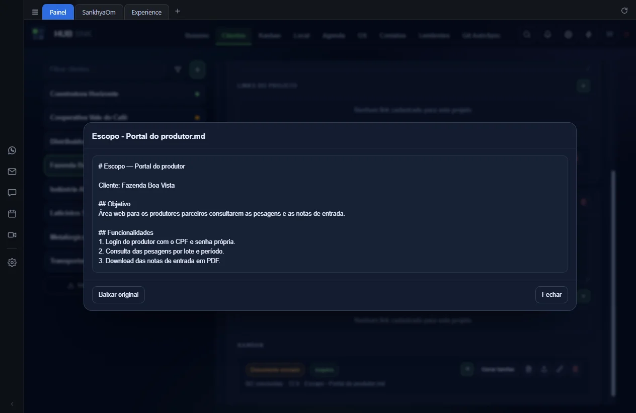 Janela com o texto extraído do documento de escopo