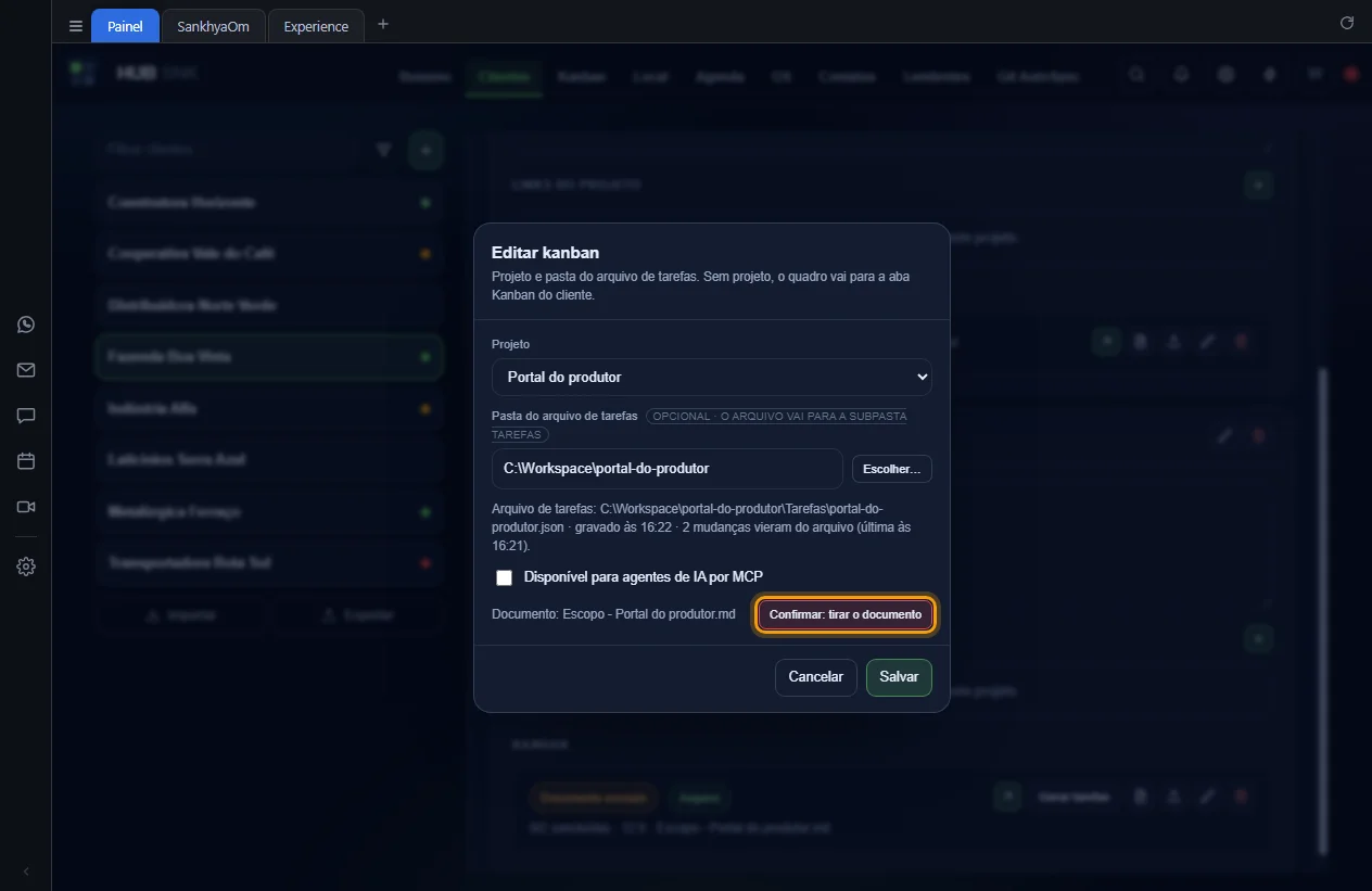 Botão Confirmar: tirar o documento destacado na janela Editar kanban