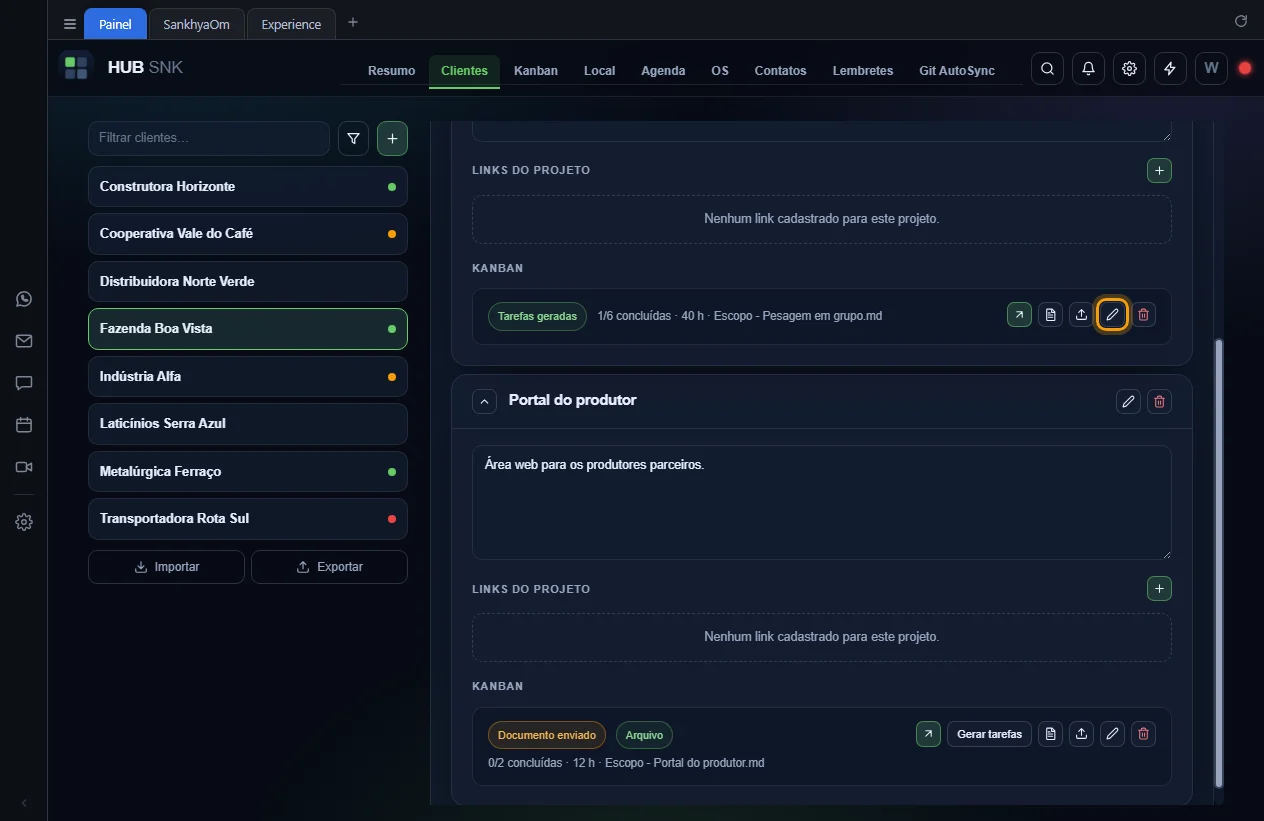 Botão Editar o kanban destacado na linha do kanban