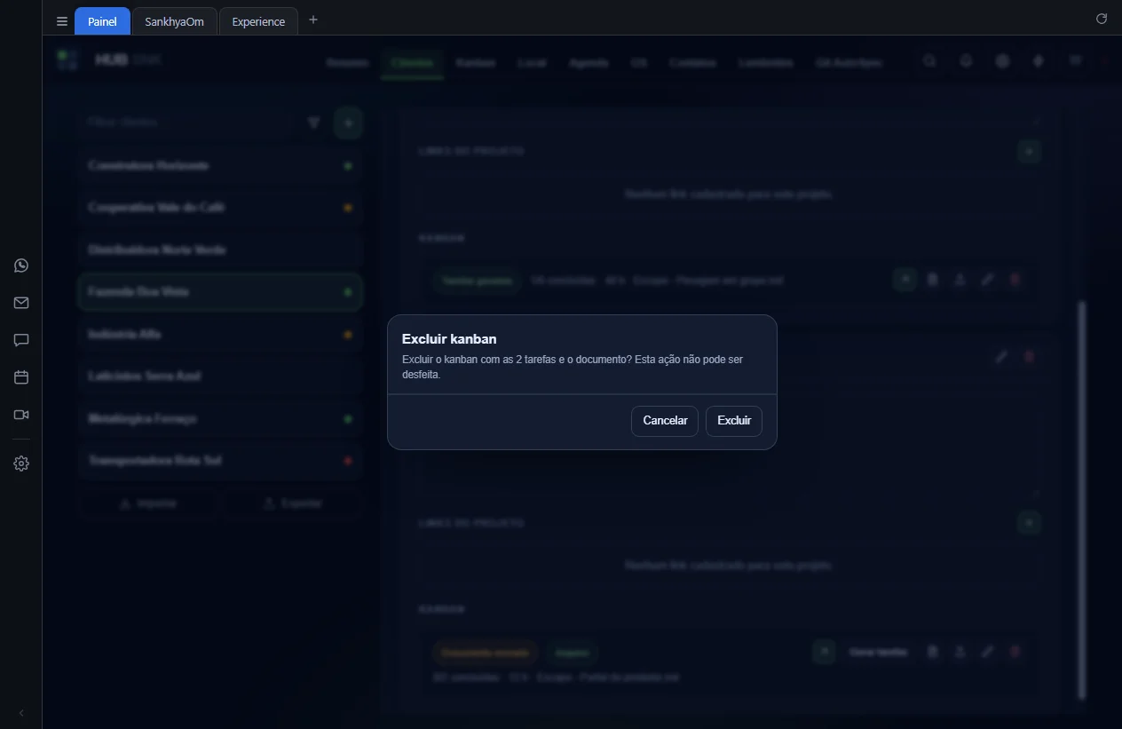 Janela Excluir kanban com o botão Excluir destacado