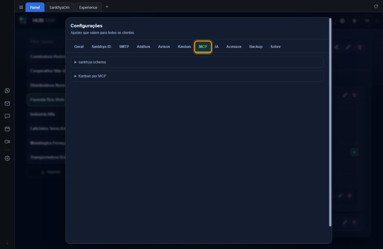 Aba MCP destacada nas Configurações