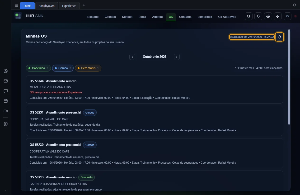 Botão Atualizar da Sankhya e o texto Atualizado em destacados