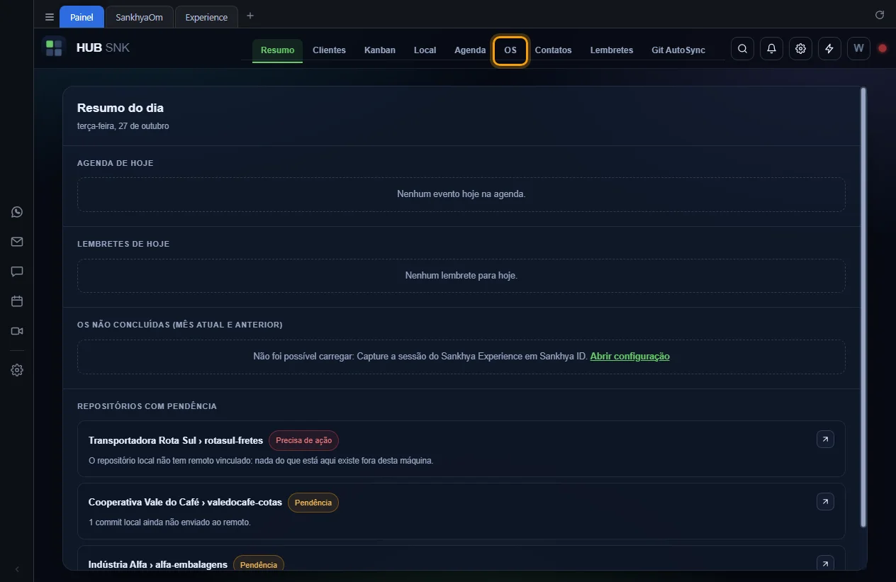 Topo do Painel com a aba OS destacada