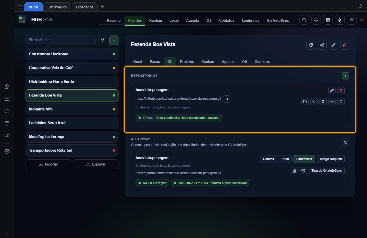 Seção Repositórios da aba Git destacada