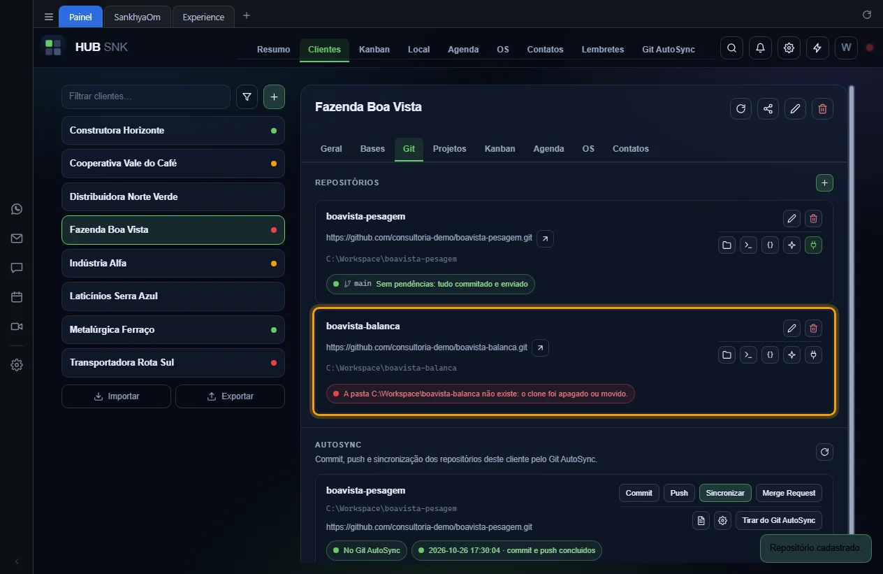 Repositório novo na lista do cliente