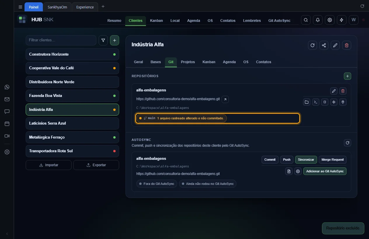 Selo amarelo com arquivo alterado e não commitado