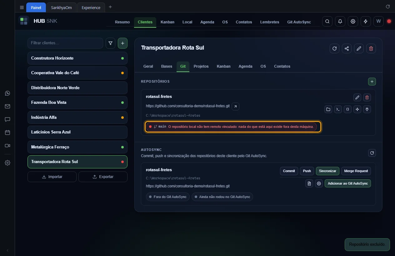 Selo vermelho de repositório sem remoto