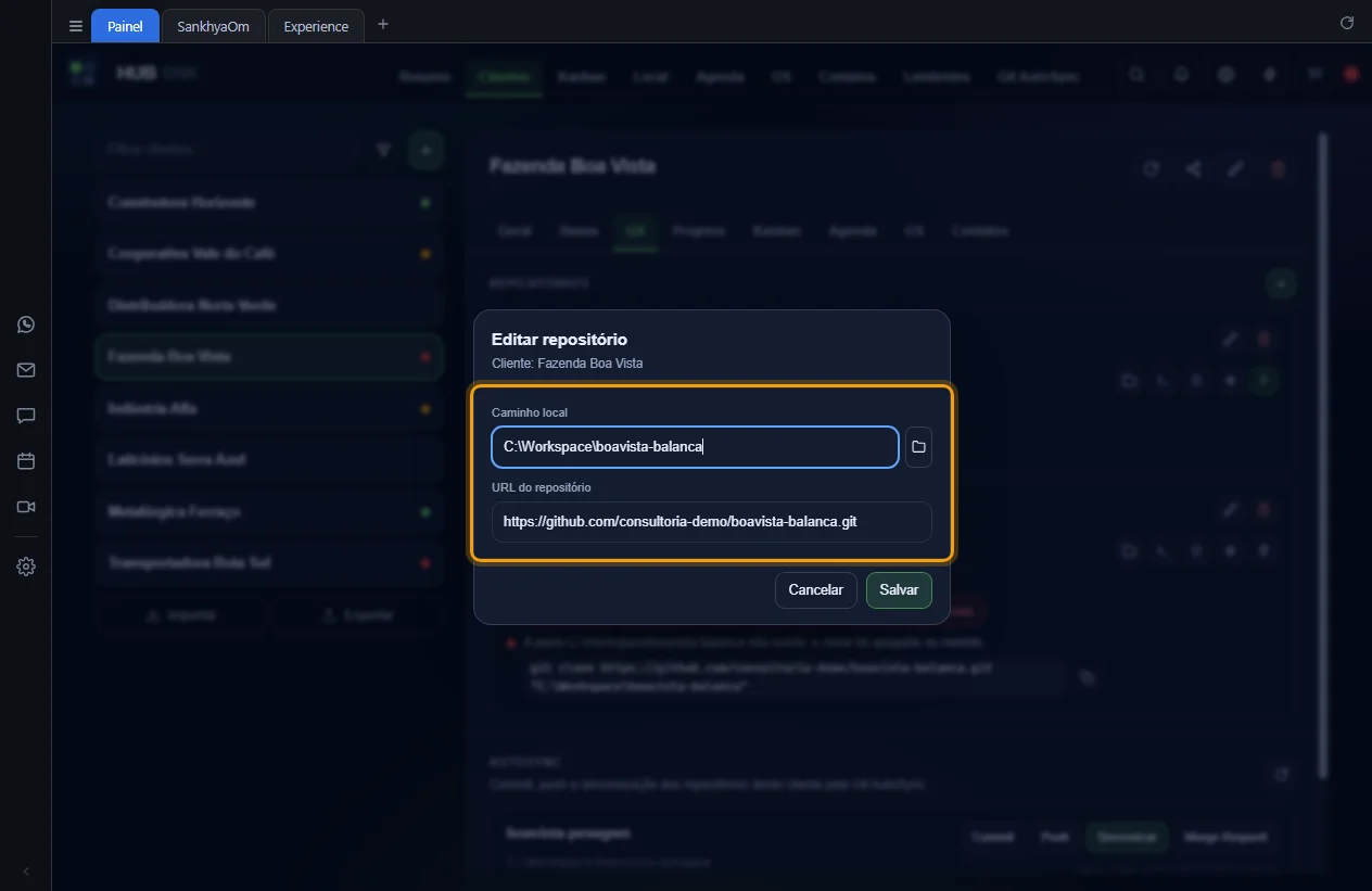 Janela Editar repositório