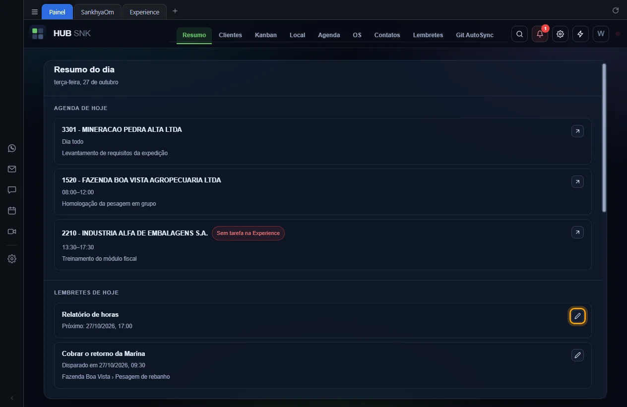 Botão Editar lembrete destacado